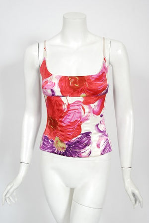 2001 Dolce & Gabbana Floral Stretch Silk Boned Bustier & Ruffle Skirt