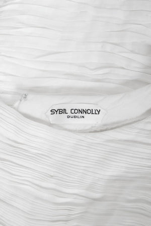 1960's Sybil Connolly Couture Pleated White Linen Bell-Sleeve Dress
