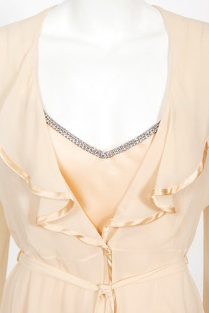 1995 Dolce & Gabbana Rhinestone Peach Silk Bias-Cut Slip Dress w/ Jacket