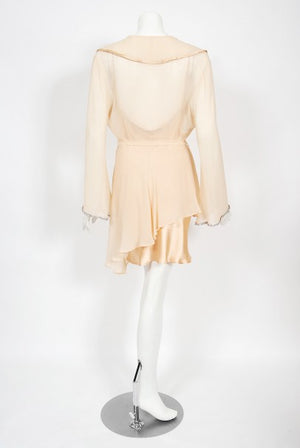1995 Dolce & Gabbana Rhinestone Peach Silk Bias-Cut Slip Dress w/ Jacket