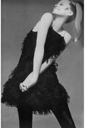 1967 Galanos Couture Documented Black Polka-Dot Lace Cocktail Dress