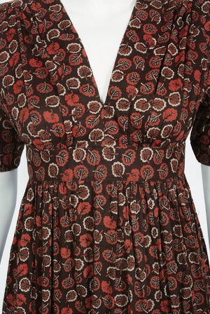 1970's Ossie Clark 'Autumn Leaves' Print Cotton Empire Waist Dress