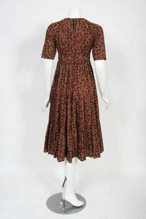 1970's Ossie Clark 'Autumn Leaves' Print Cotton Empire Waist Dress