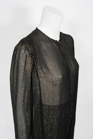 1970's Jean Patou Sheer Metallic Lurex Silk Full-Length Jacket Pantsuit