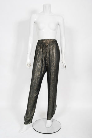 1970's Jean Patou Sheer Metallic Lurex Silk Full-Length Jacket Pantsuit