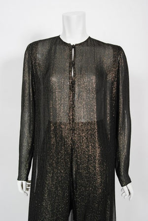 1970's Jean Patou Sheer Metallic Lurex Silk Full-Length Jacket Pantsuit