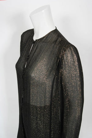 1970's Jean Patou Sheer Metallic Lurex Silk Full-Length Jacket Pantsuit