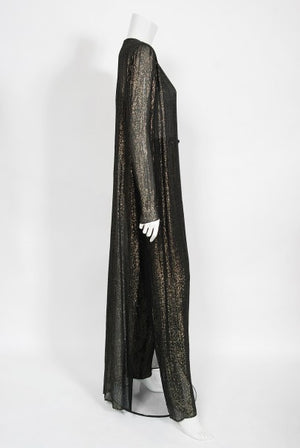 1970's Jean Patou Sheer Metallic Lurex Silk Full-Length Jacket Pantsuit