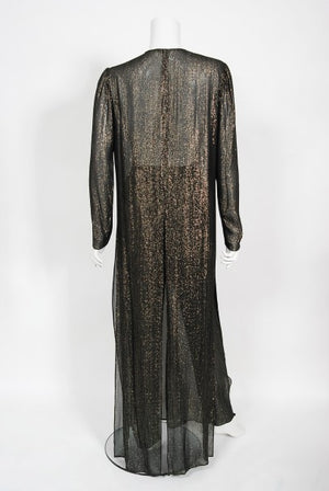 1970's Jean Patou Sheer Metallic Lurex Silk Full-Length Jacket Pantsuit