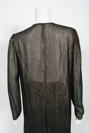 1970's Jean Patou Sheer Metallic Lurex Silk Full-Length Jacket Pantsuit