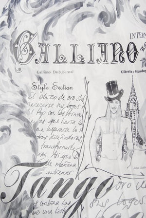 2006 John Galliano Documented Runway Newspaper Print Silk & Lace Gown