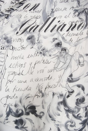 2006 John Galliano Documented Runway Newspaper Print Silk & Lace Gown