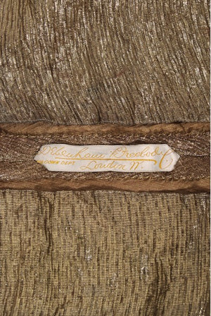 1930's Debenham & Freebody Metallic Gold Lamé Winged Sleeve Gown