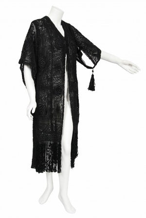 1910's Henriette Favre Paris Couture Embroidered Net-Lace Fringed Jacket