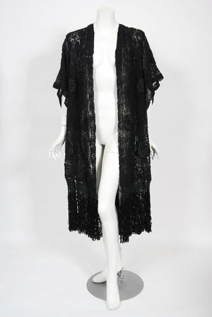 1910's Henriette Favre Paris Couture Embroidered Net-Lace Fringed Jacket