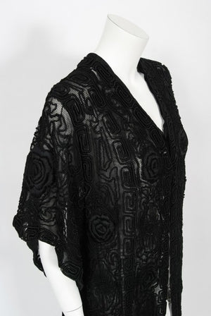 1910's Henriette Favre Paris Couture Embroidered Net-Lace Fringed Jacket