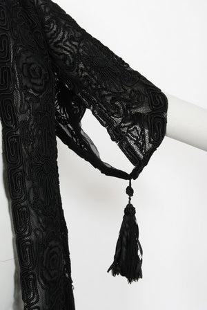 1910's Henriette Favre Paris Couture Embroidered Net-Lace Fringed Jacket