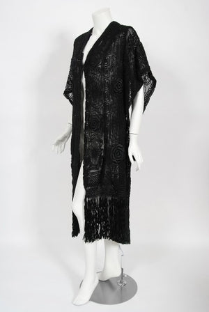 1910's Henriette Favre Paris Couture Embroidered Net-Lace Fringed Jacket