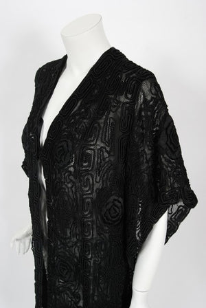 1910's Henriette Favre Paris Couture Embroidered Net-Lace Fringed Jacket
