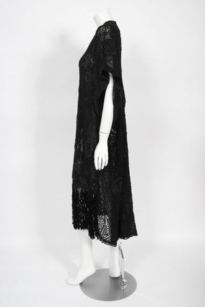 1910's Henriette Favre Paris Couture Embroidered Net-Lace Fringed Jacket