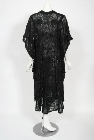 1910's Henriette Favre Paris Couture Embroidered Net-Lace Fringed Jacket