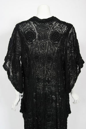 1910's Henriette Favre Paris Couture Embroidered Net-Lace Fringed Jacket