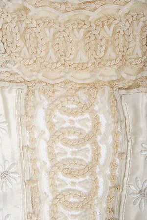 1910's Ivory Candlelight Embroidered Net-Lace & Silk Satin Trained Bridal Gown