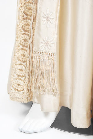 1910's Ivory Candlelight Embroidered Net-Lace & Silk Satin Trained Bridal Gown