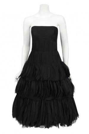 1955 Jean Dessès Haute Couture Documented Black Chiffon Petal Dress