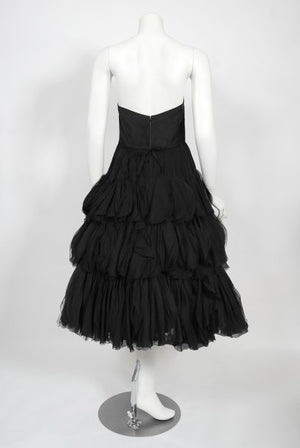 1955 Jean Dessès Haute Couture Documented Black Chiffon Petal Dress