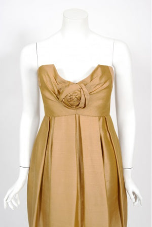 1958 Yves Saint Laurent For Christian Dior Golden Silk Strapless Dress