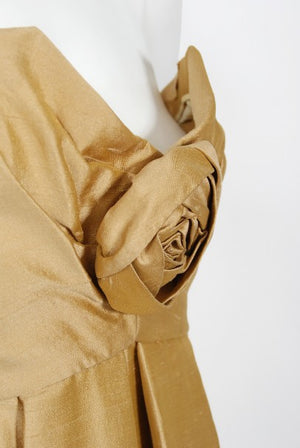 1958 Yves Saint Laurent For Christian Dior Golden Silk Strapless Dress