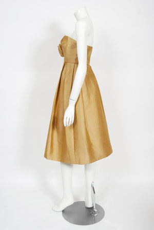 1958 Yves Saint Laurent For Christian Dior Golden Silk Strapless Dress