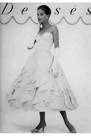 1955 Jean Dessès Haute Couture Documented Black Chiffon Petal Dress