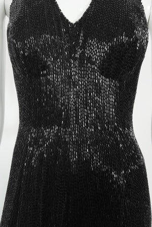 1970's Black Fully-Beaded Silk Satin Halter Custom Couture Jumpsuit