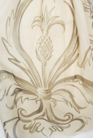 1950's Hattie Carnegie Couture Whimsical Hand Painted Cream Silk Gown