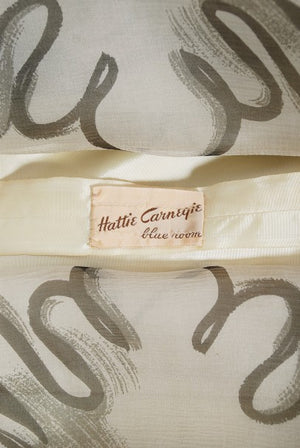 1950's Hattie Carnegie Couture Whimsical Hand Painted Cream Silk Gown