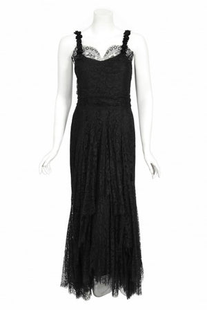 1930's Bonwit Teller Couture Scalloped Lace Appliqué Bias-Cut Gown