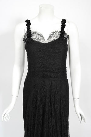 1930's Bonwit Teller Couture Scalloped Lace Appliqué Bias-Cut Gown