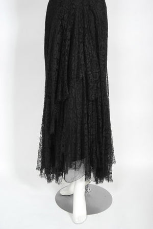 1930's Bonwit Teller Couture Scalloped Lace Appliqué Bias-Cut Gown