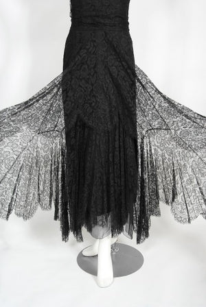 1930's Bonwit Teller Couture Scalloped Lace Appliqué Bias-Cut Gown