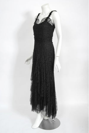 1930's Bonwit Teller Couture Scalloped Lace Appliqué Bias-Cut Gown