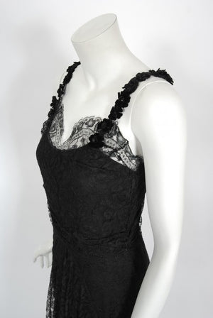 1930's Bonwit Teller Couture Scalloped Lace Appliqué Bias-Cut Gown