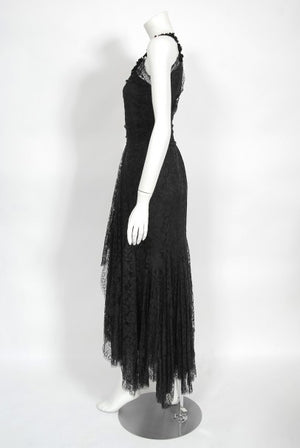 1930's Bonwit Teller Couture Scalloped Lace Appliqué Bias-Cut Gown