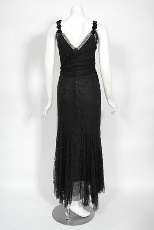 1930's Bonwit Teller Couture Scalloped Lace Appliqué Bias-Cut Gown