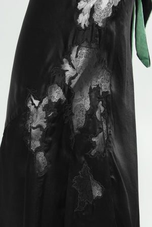 1930's Black Silk & Sheer Lace Cut Outs Hourglass Bias-Cut Trained Gown