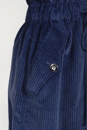 1970s Courrèges Navy Blue Corduroy Waist-Tie Detachable Hood Jacket Coat