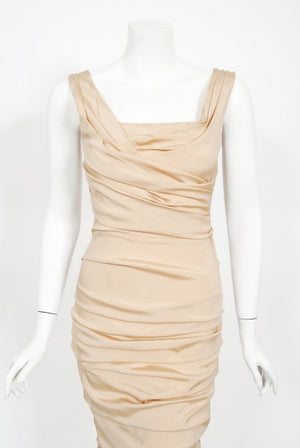 2013 Dolce & Gabbana Naked Nude Ruched Stretch Silk Hourglass Mermaid Gown