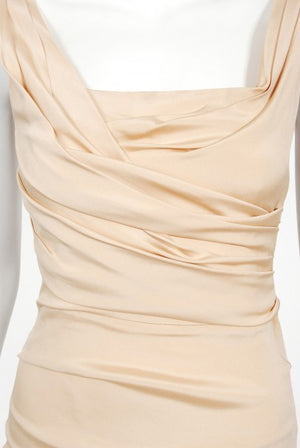 2013 Dolce & Gabbana Naked Nude Ruched Stretch Silk Hourglass Mermaid Gown