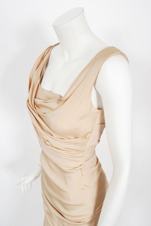 2013 Dolce & Gabbana Naked Nude Ruched Stretch Silk Hourglass Mermaid Gown
